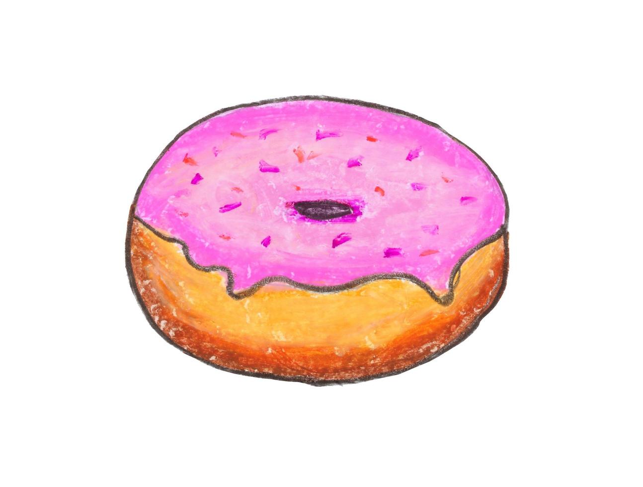 Donut rose dessin avec crayon sur papier blanc photo