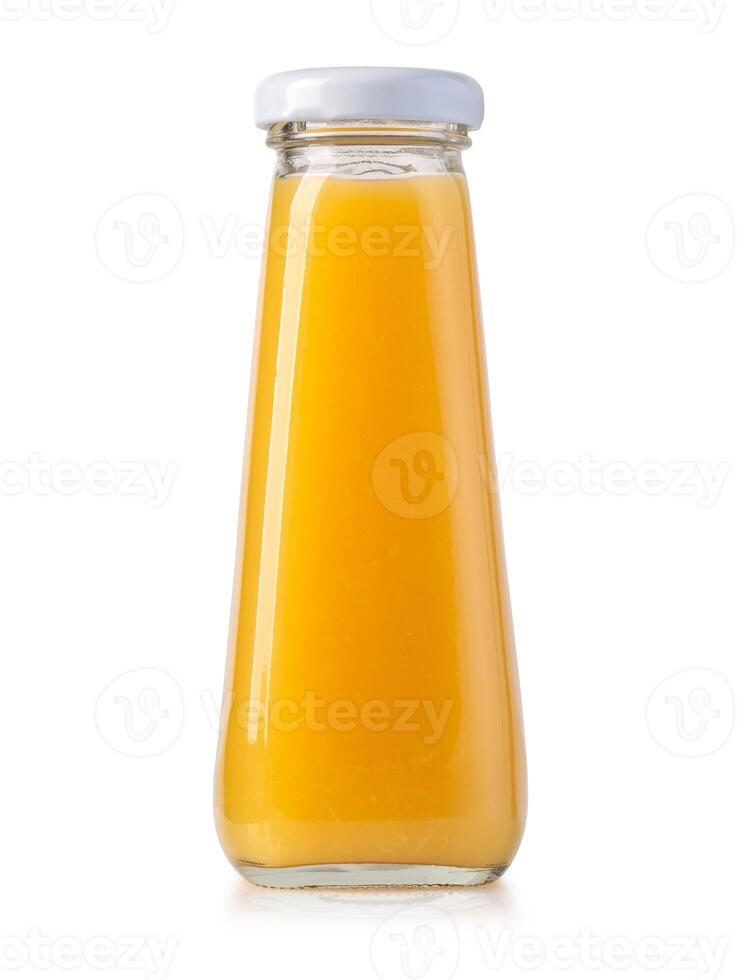 Orange jus bouteille isolé sur blanc photo