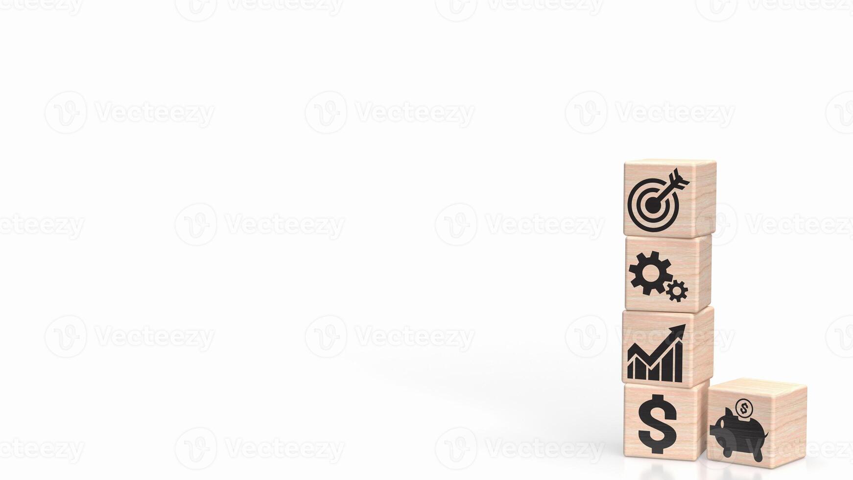 le icône sur bois cube pour affaires concept 3d le rendu. photo