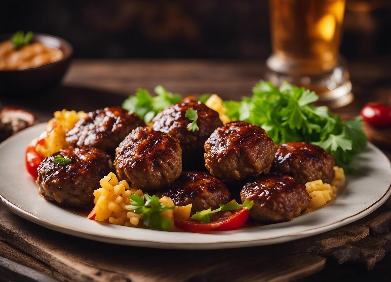 ai généré cafta Boulettes de viande dans tomate sauce avec riz et des légumes photo