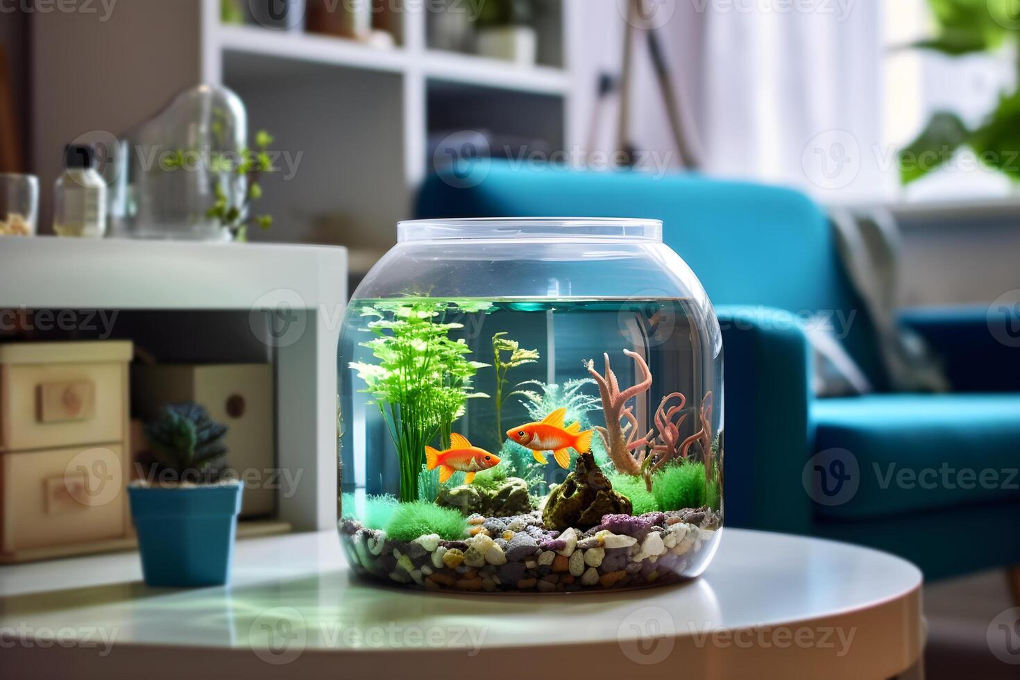 ai généré aquarium avec poisson dans lumière Accueil intérieur. ai généré photo