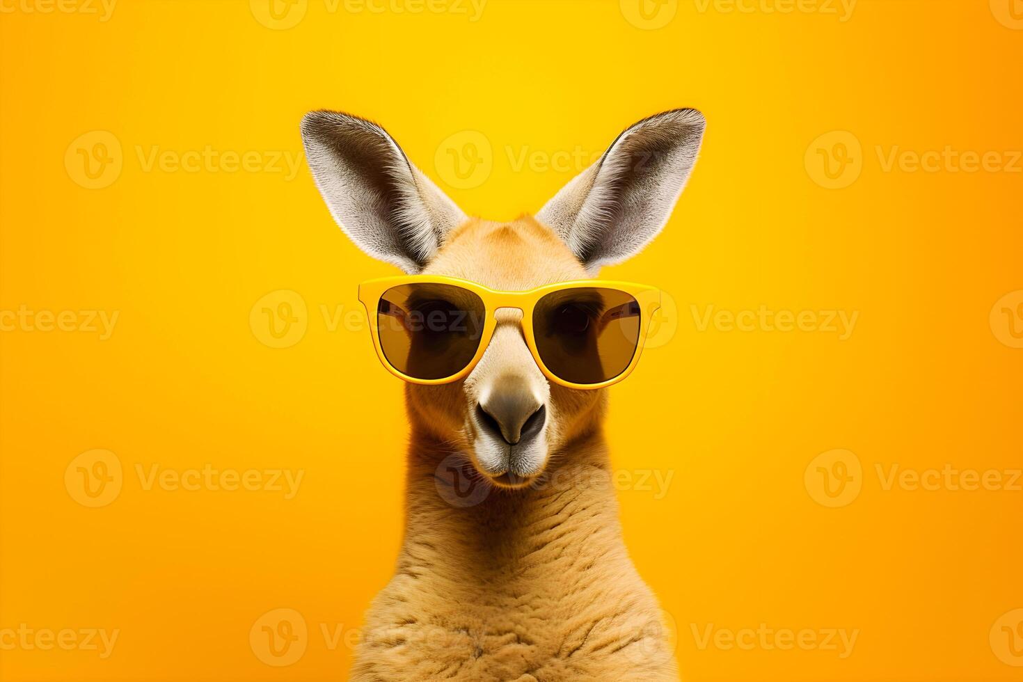 ai généré portrait de une kangourou dans des lunettes de soleil sur Jaune arrière-plan, studio tir. ai généré photo