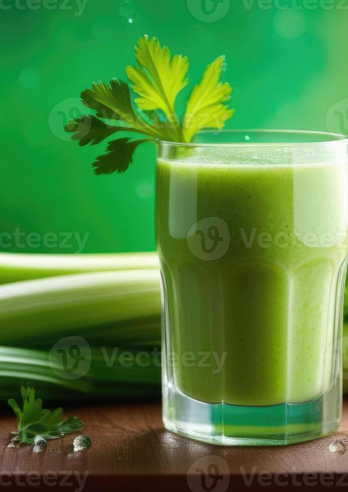 ai généré régime smoothie pour poids perte, en bonne santé vert céleri smoothie, en bonne santé en mangeant et nutrition, détoxifiant vert smoothie, biologique des produits, verticale bannière photo