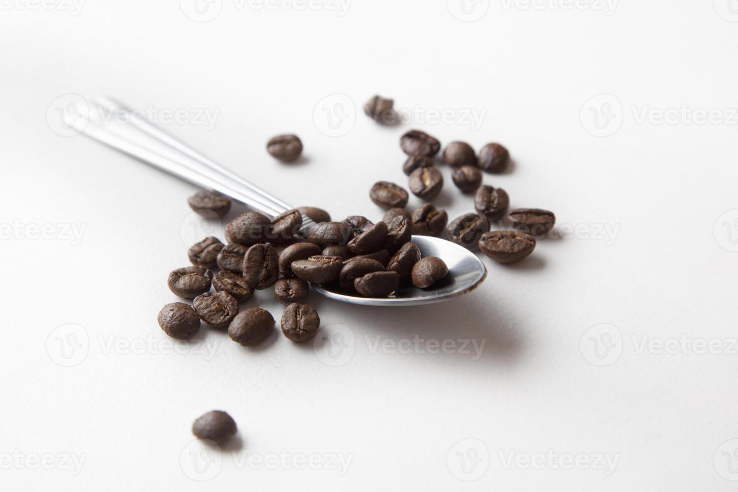 cuillère avec café haricots, macro photo