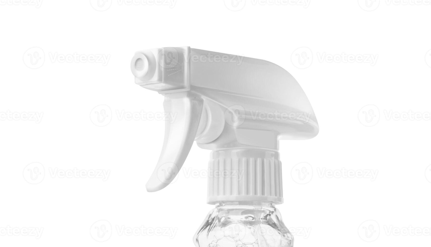 proche vue de une Plastique vaporisateur bouteilles tête pour dispersion isolé sur une blanc Contexte photo