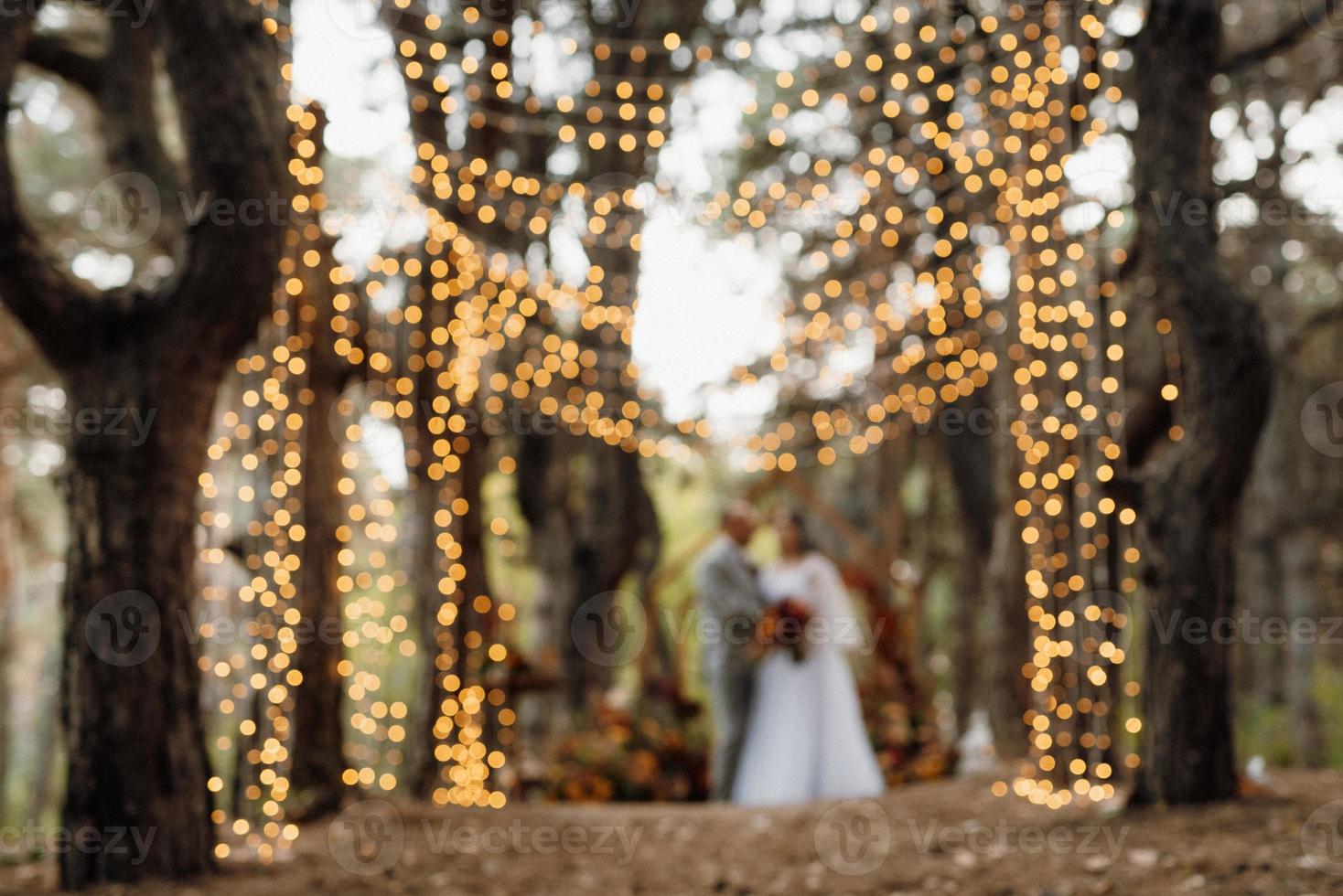 homme et femme se sont fiancés dans la forêt d'automne photo