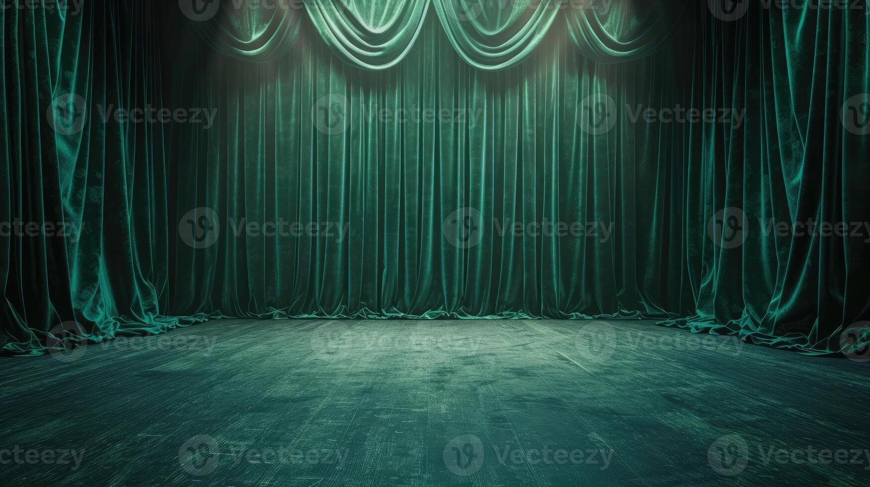 ai généré vert velours rideaux Cadre un vide théâtre organiser, en attente le projecteur. classique, ai généré. photo