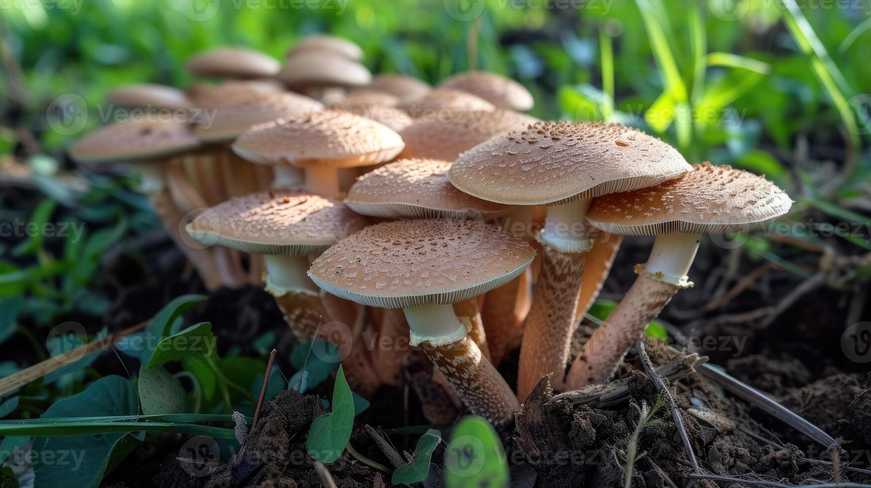 ai généré champignons florissant ensemble sur le sol, une Naturel merveille de fongique croissance, ai généré. photo