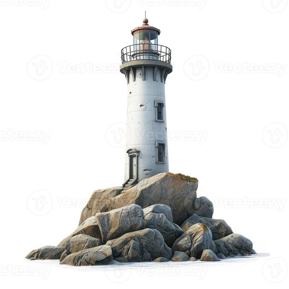 ai généré détaillé photoréaliste illustration de une phare isolé sur une blanc arrière-plan, ai généré. photo