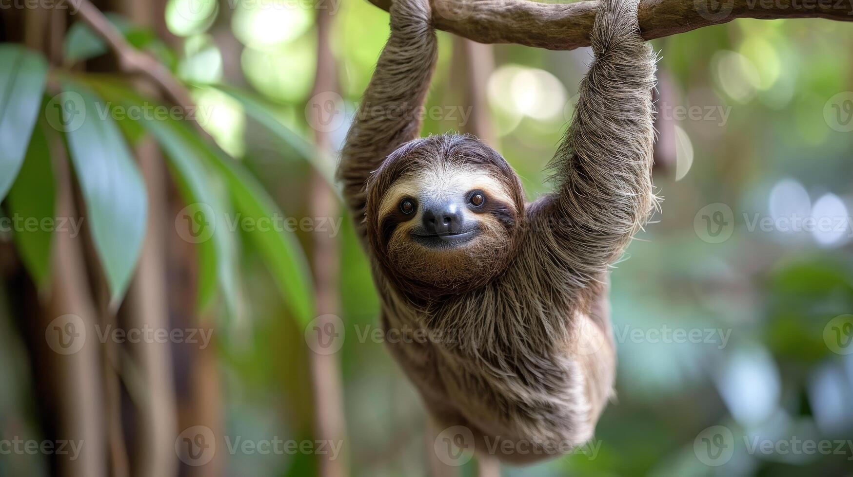 ai généré détendu la paresse bloque paresseusement de une bifurquer, incorporant tranquillité dans ses Naturel habitat, ai généré. photo