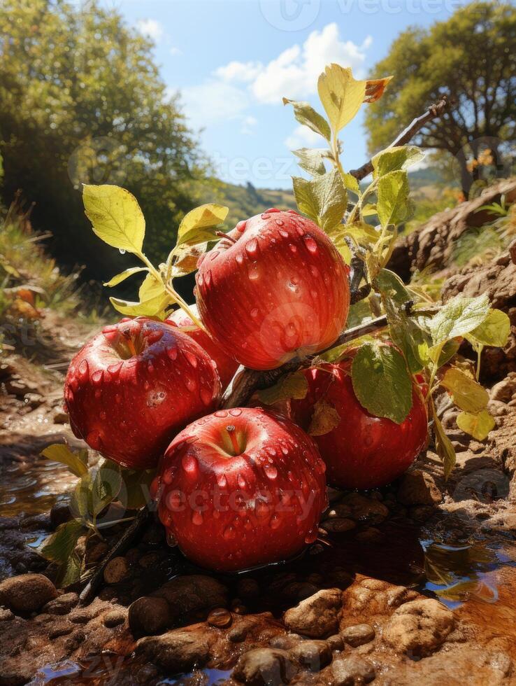 ai généré lustré, mûr Pomme avec détaillé texture reflétant ses fraîcheur, ai généré photo