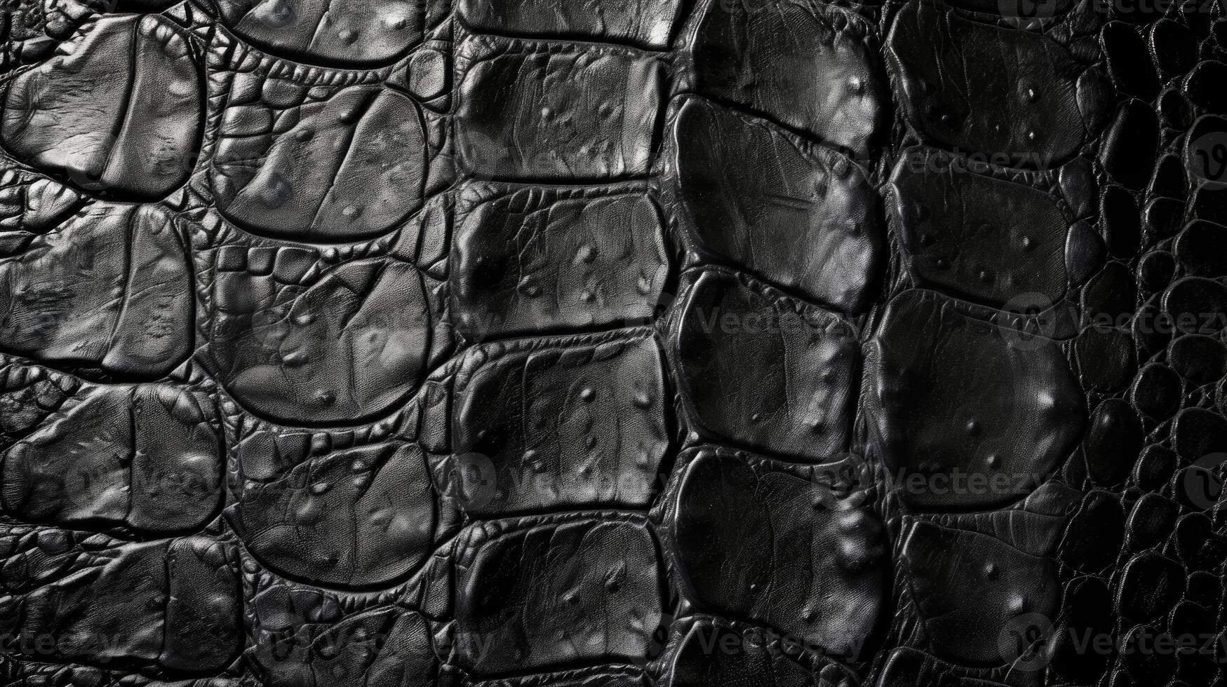 ai généré reptilien élégance se rencontre texture dans une Contexte de noir cuir, ai généré. photo