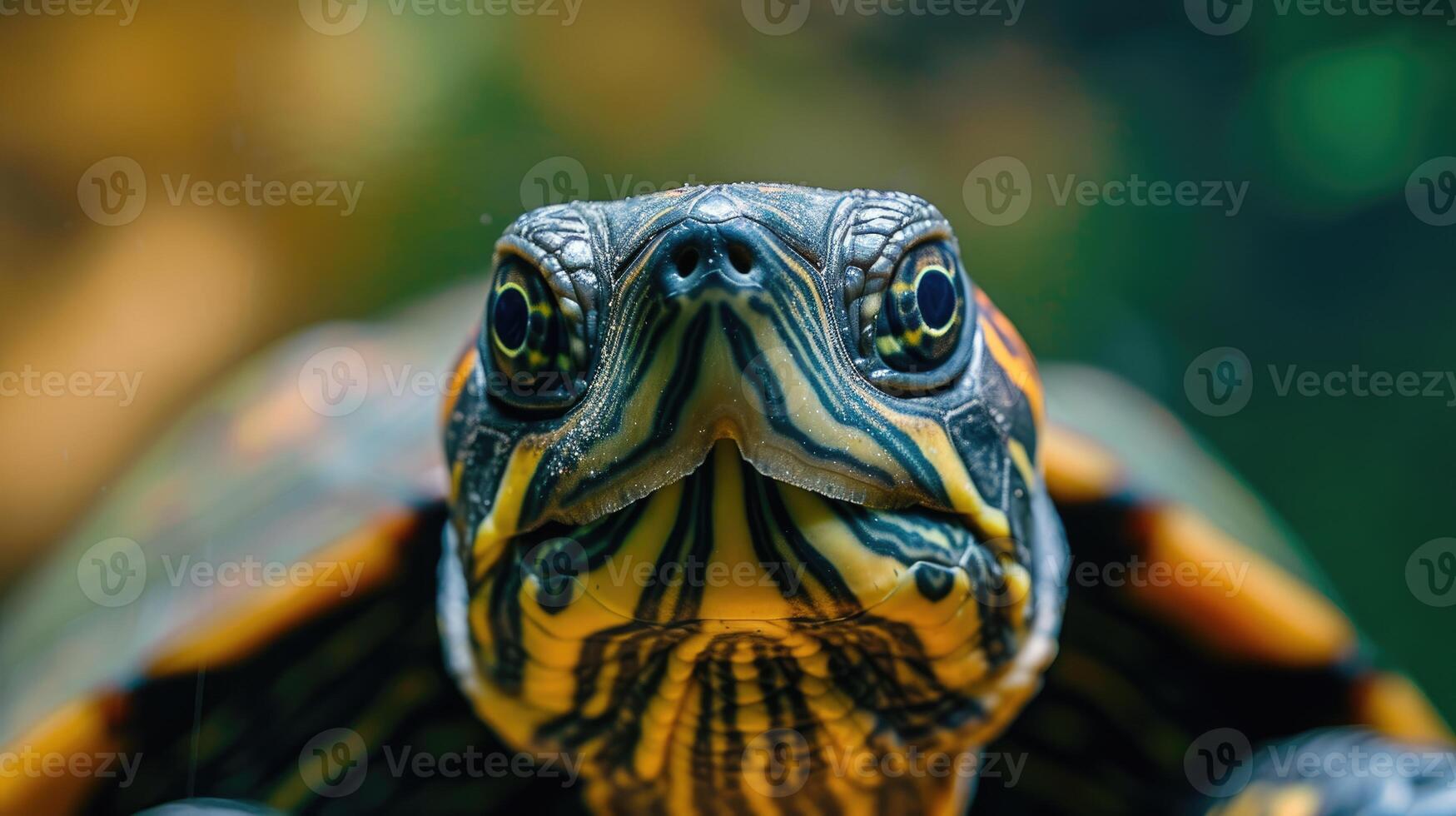 ai généré fermer de une tortue avec ses tête tourné vers le caméra, une curieuse et attachant reptile, ai généré. photo