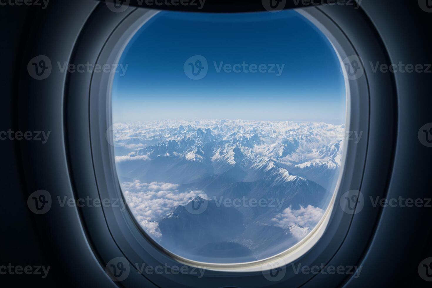 ai généré Montagne vue de avion fenêtre photo