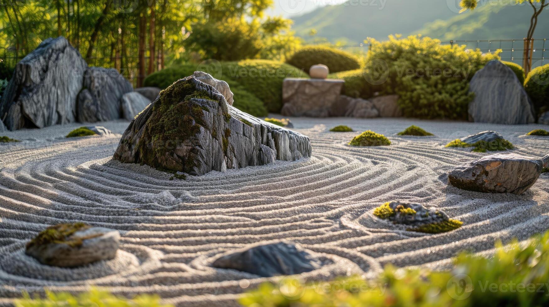 ai généré une magnifique Zen jardin dégage paisible harmonie, création une serein et tranquille atmosphère, ai généré. photo