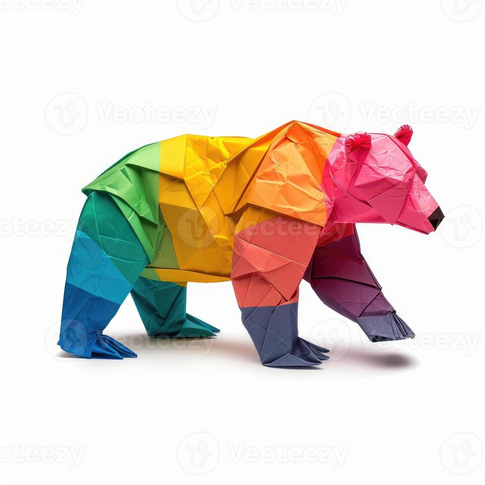 ai généré coloré origami ours, unique papier polygone ouvrages d'art, idéal animal de compagnie concept, ai généré photo