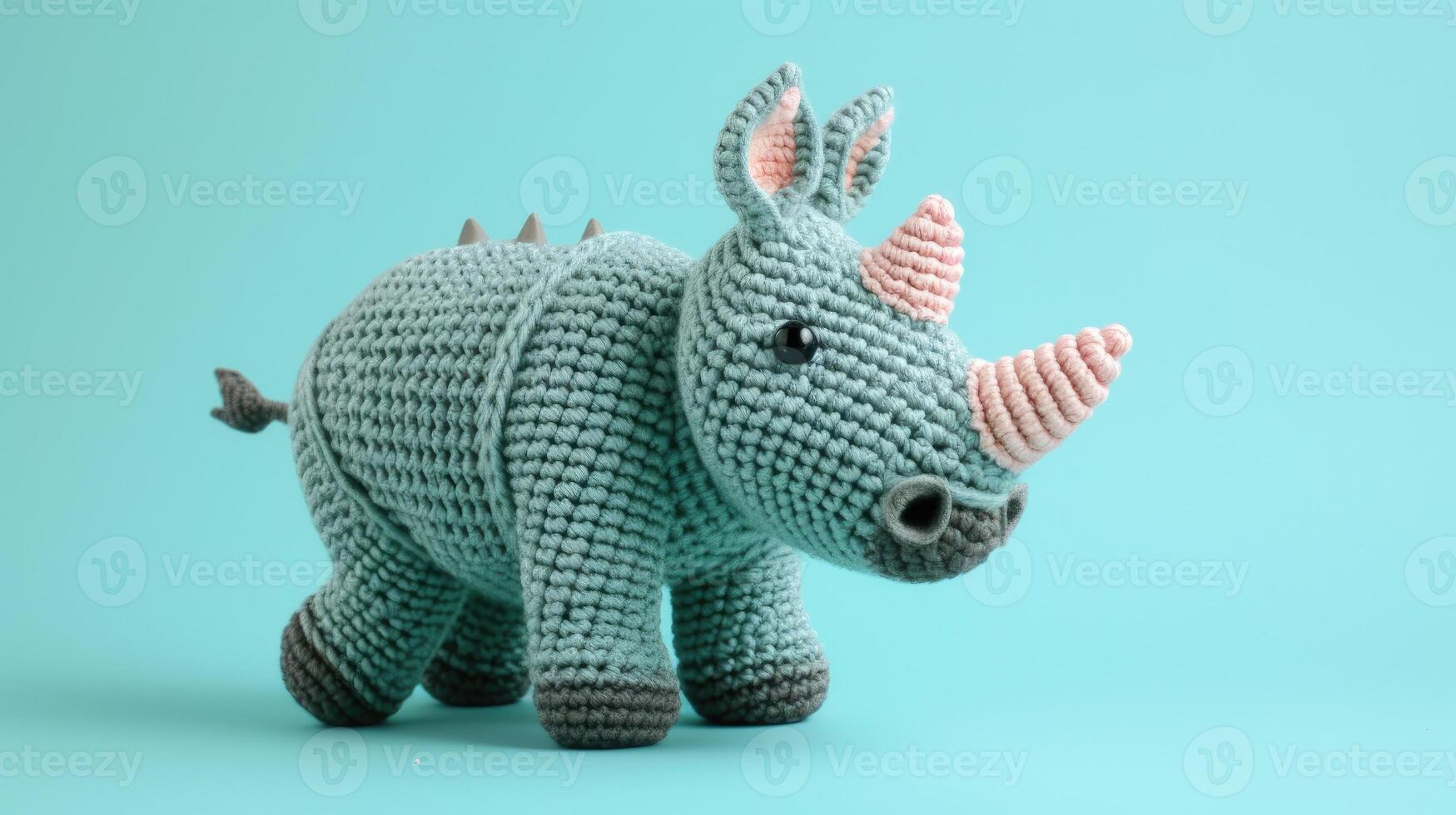 ai généré crocheté rhinocéros jouet vibrant toile de fond, fabriqués à la main et adorable, ai généré photo