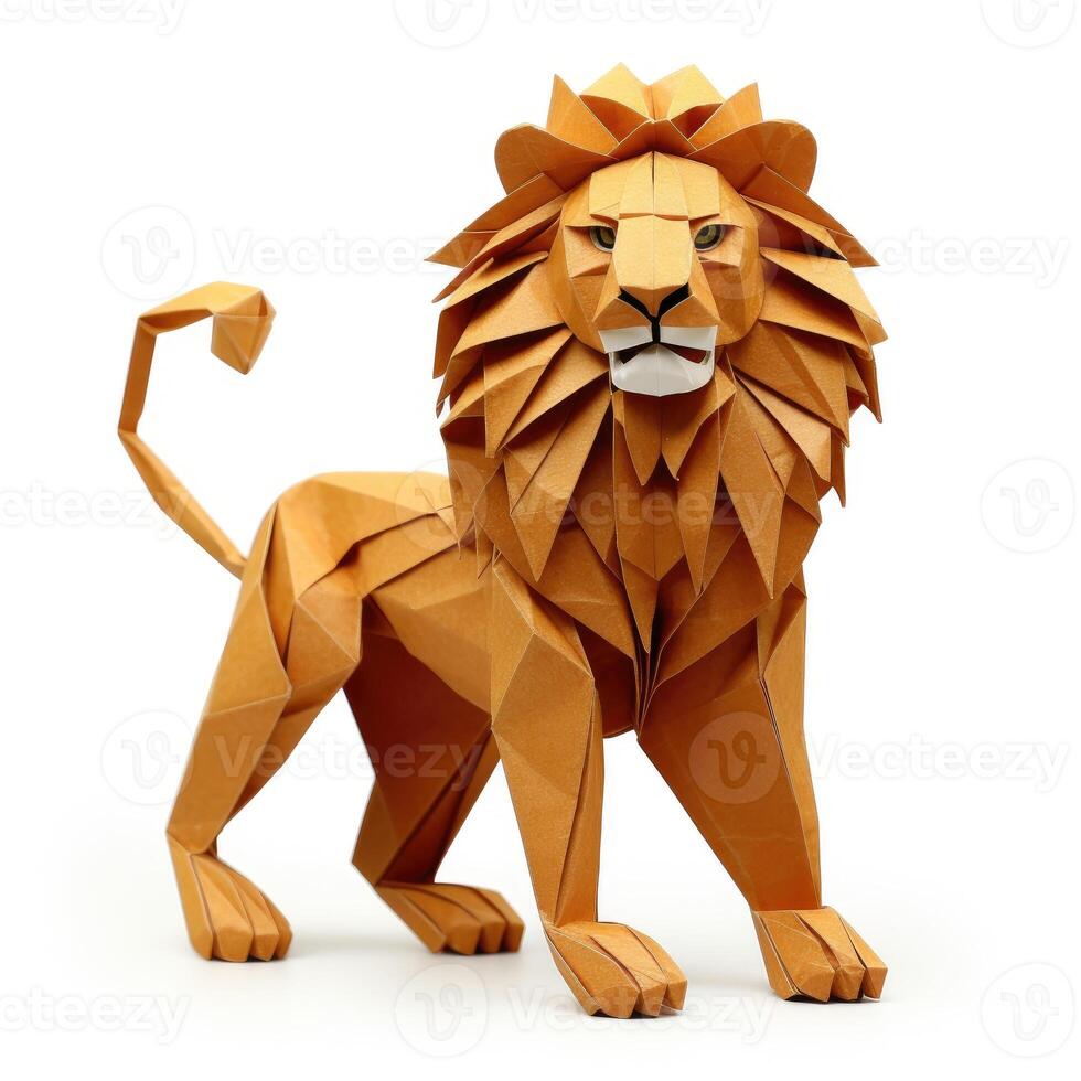 ai généré coloré origami lion, unique papier polygone ouvrages d'art, idéal animal de compagnie concept, ai généré photo