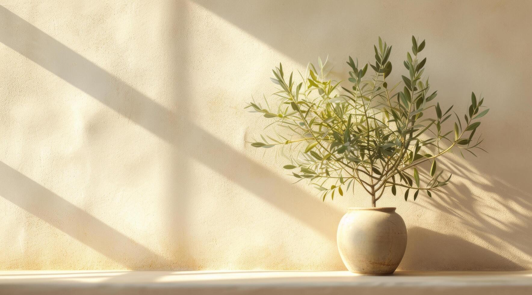 ai généré un olive arbre dans une vase sur le fenêtre seuil photo