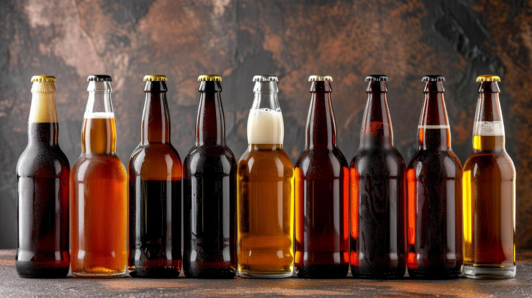 ai généré une collection de artisanat Bière bouteilles mettant en valeur une large intervalle de Bière modes et les saveurs photo