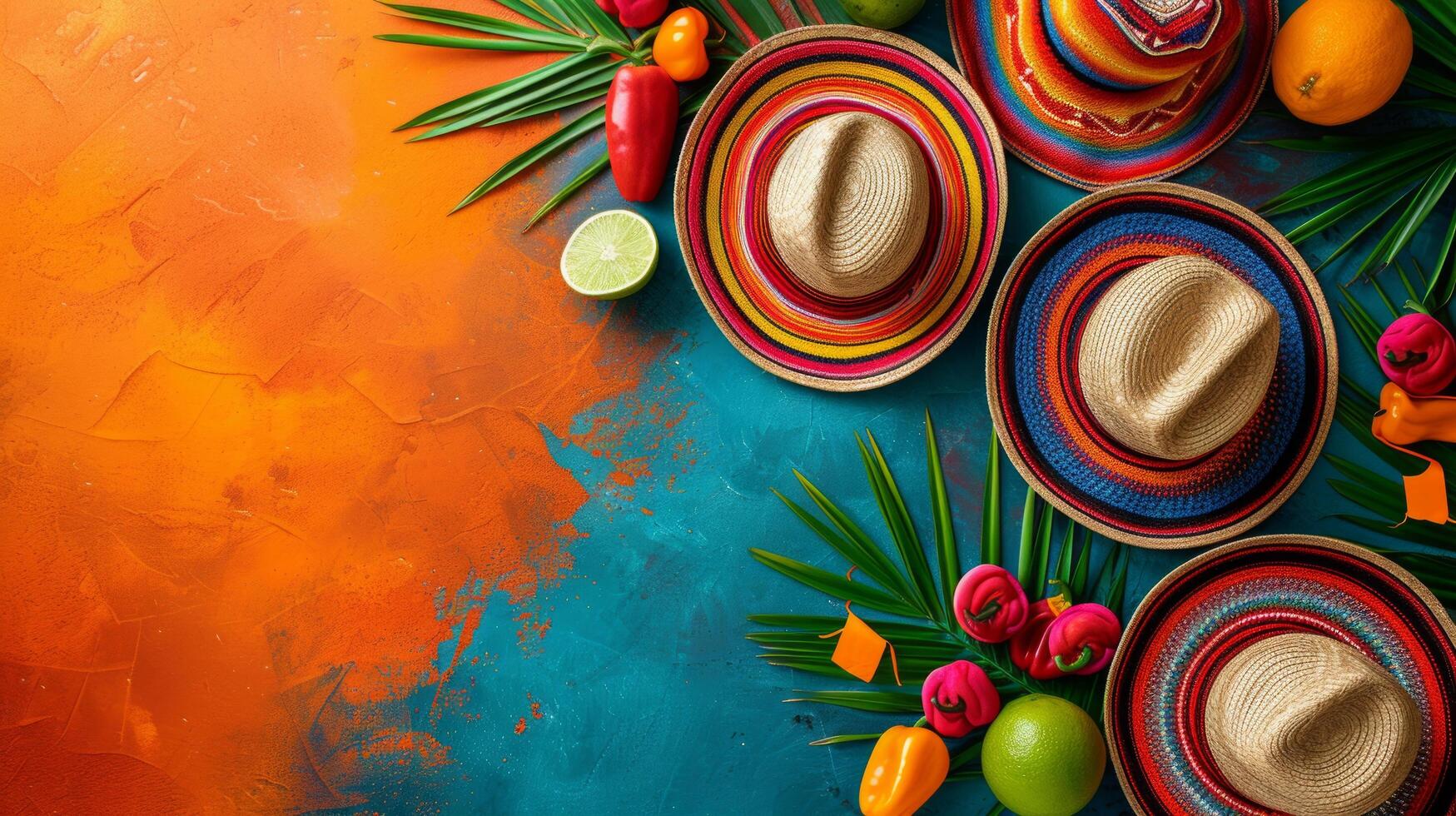 ai généré audacieux motifs, sombreros, et maracas infuser une mexicain fête esprit dans le toile de fond photo
