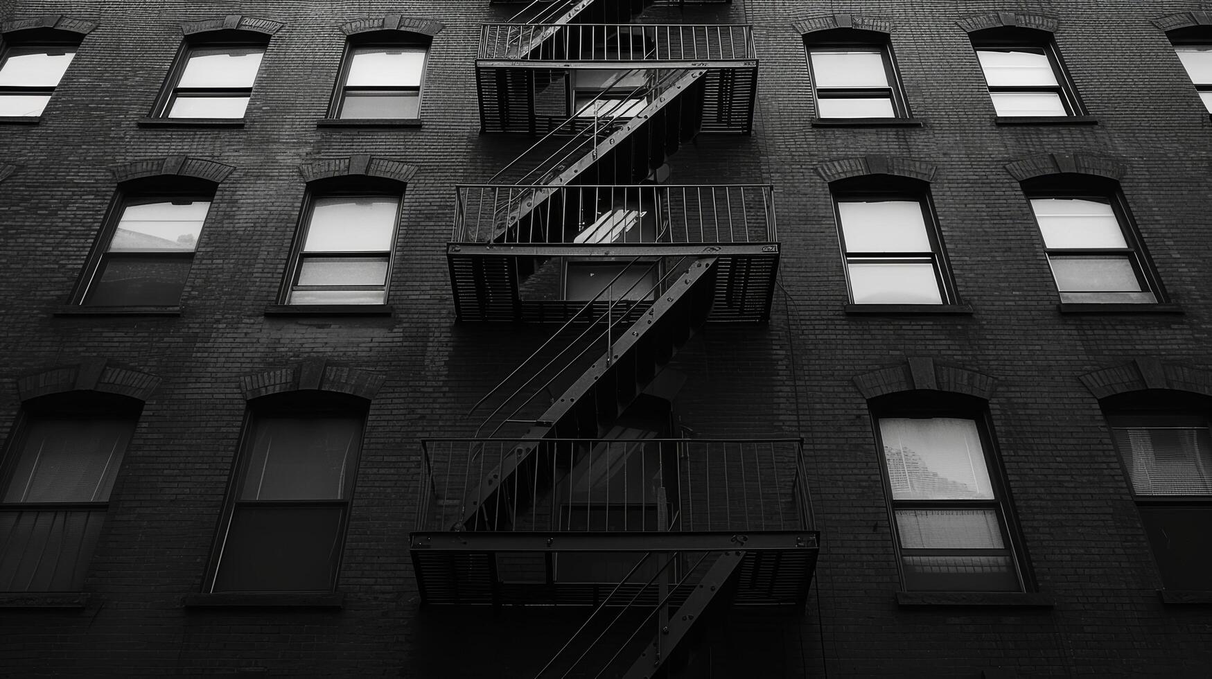 ai généré une monochromatique coup de une Feu échapper escalier, incarnant Urbain utilitaire et esthétique photo