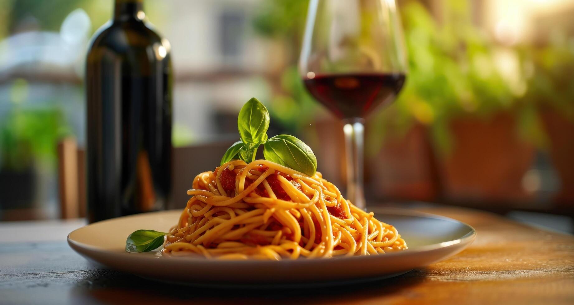 ai généré certains spaghetti sur une assiette sur une foncé Contexte photo