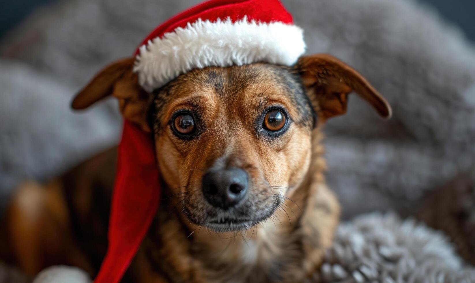 ai généré chien portant une Père Noël chapeau photo