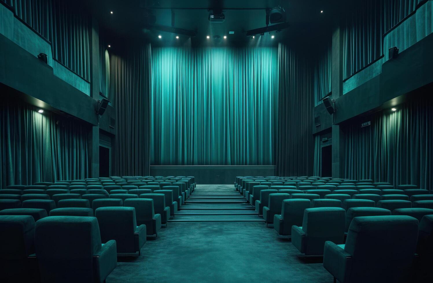 ai généré cinéma dans une foncé bâtiment cinéma photo