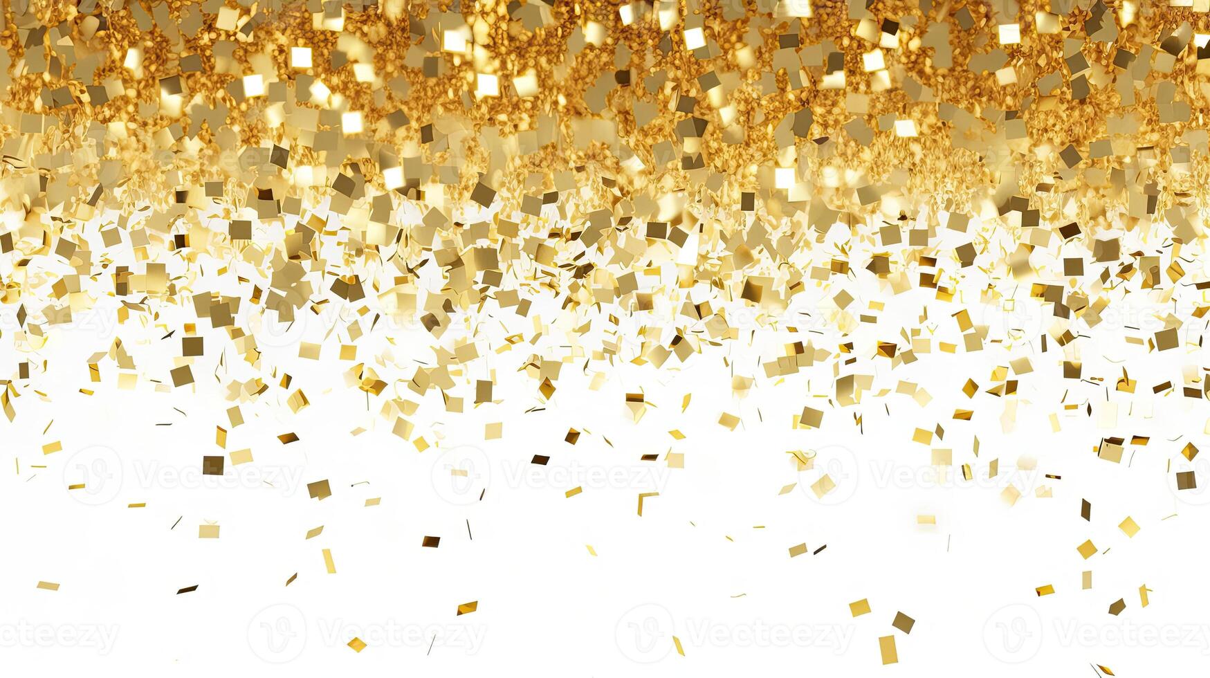 ai généré d'or confettis chutes légèrement à part, adapté pour décoration, nettoyer blanc Contexte. 3d rendre photo