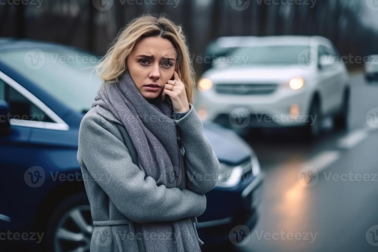 ai généré véhicule panne drame - triste scène de voiture malheur photo