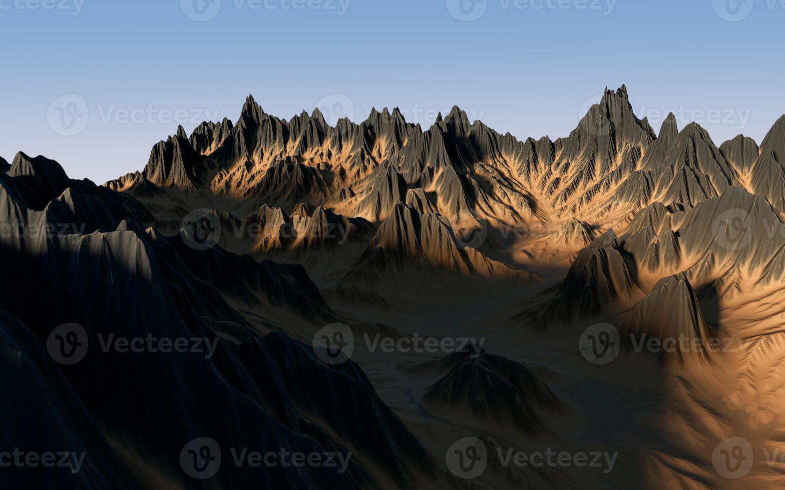 paysage avec montagnes relief, 3d le rendu. photo