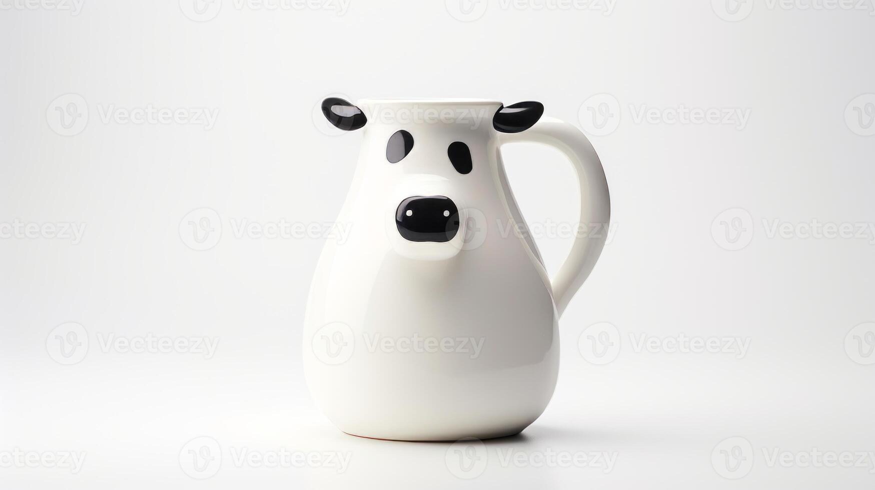 ai généré blanc céramique Lait cruche avec une vache visage conception. photo