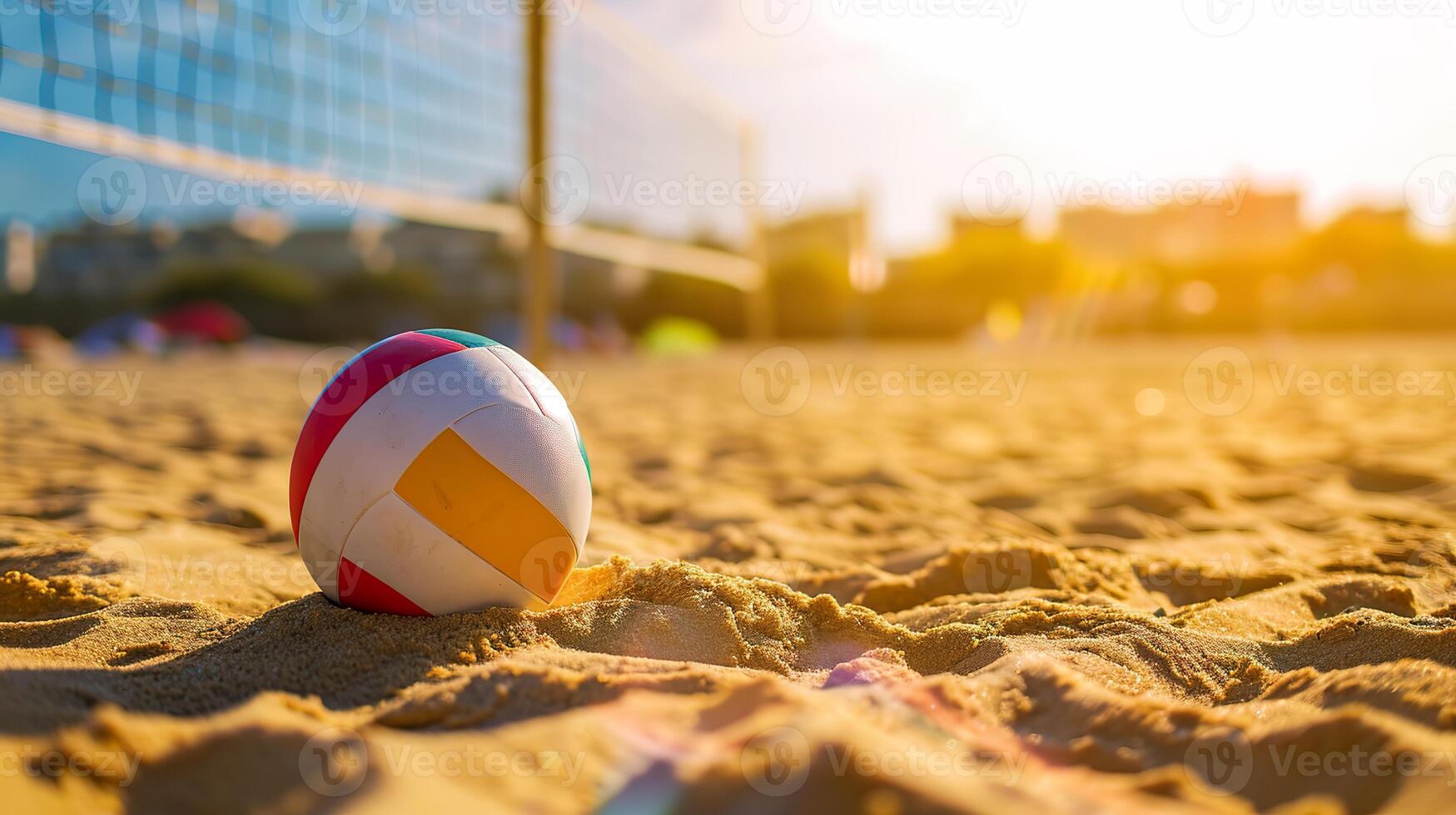 ai généré plage volley-ball action, professionnel sport sur sablonneux tribunal photo