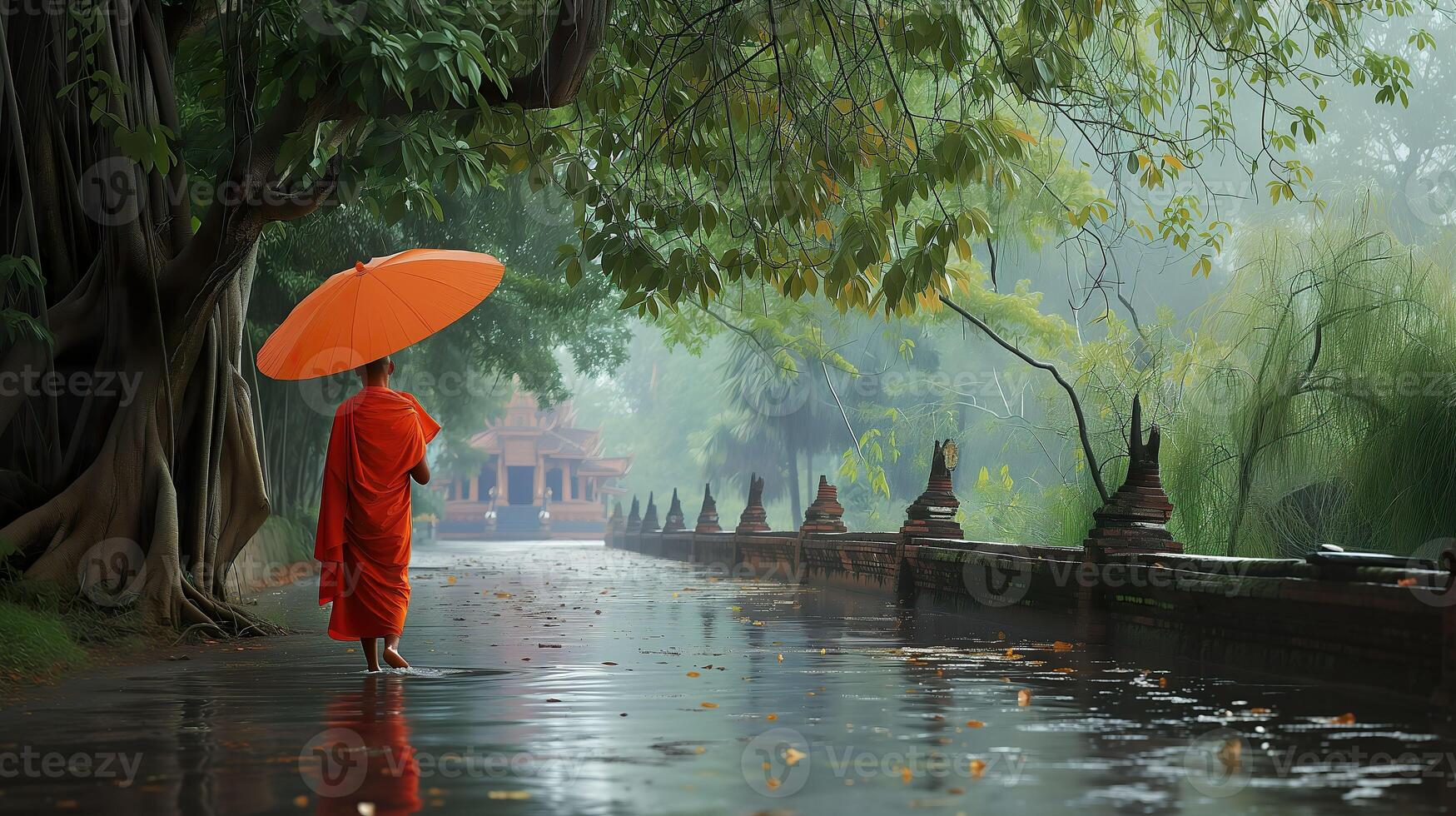 ai généré spirituel tranquillité, Bouddha dans Thaïlande avec Urbain expressionnisme photo