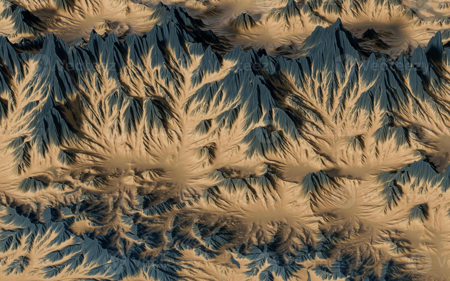 paysage avec montagnes relief, 3d le rendu. photo