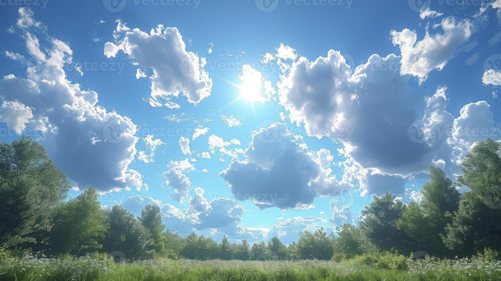 ai généré une clair bleu ciel scène avec une Piste de vaporeux cirrus des nuages et bien céréales. photo