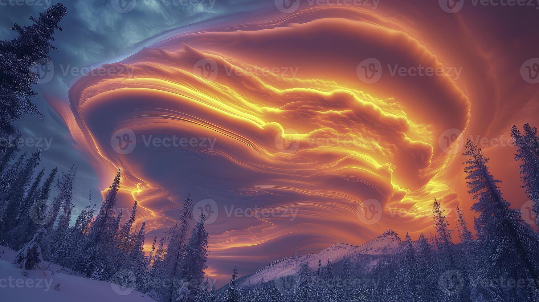 ai généré le soir ciel avec le présence de lenticulaire des nuages lequel forme unique lenticulaire formations dans le ciel. photo