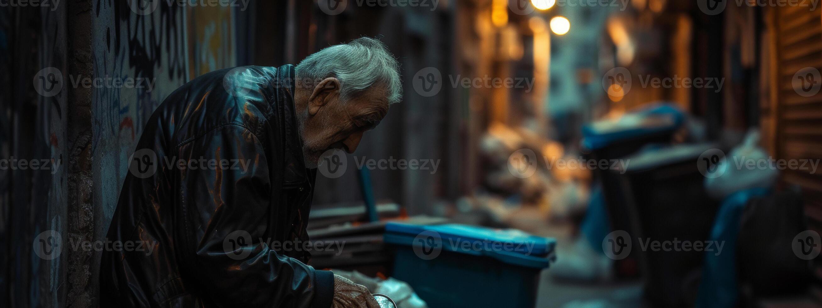 ai généré vieillissement société sans abri vieux homme recherche photo