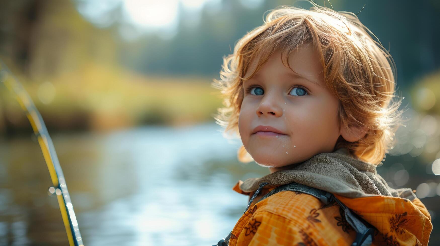 ai généré une enfant stupéfaction à contagieux leur premier poisson, une mélanger de fierté et admiration dans leur yeux photo