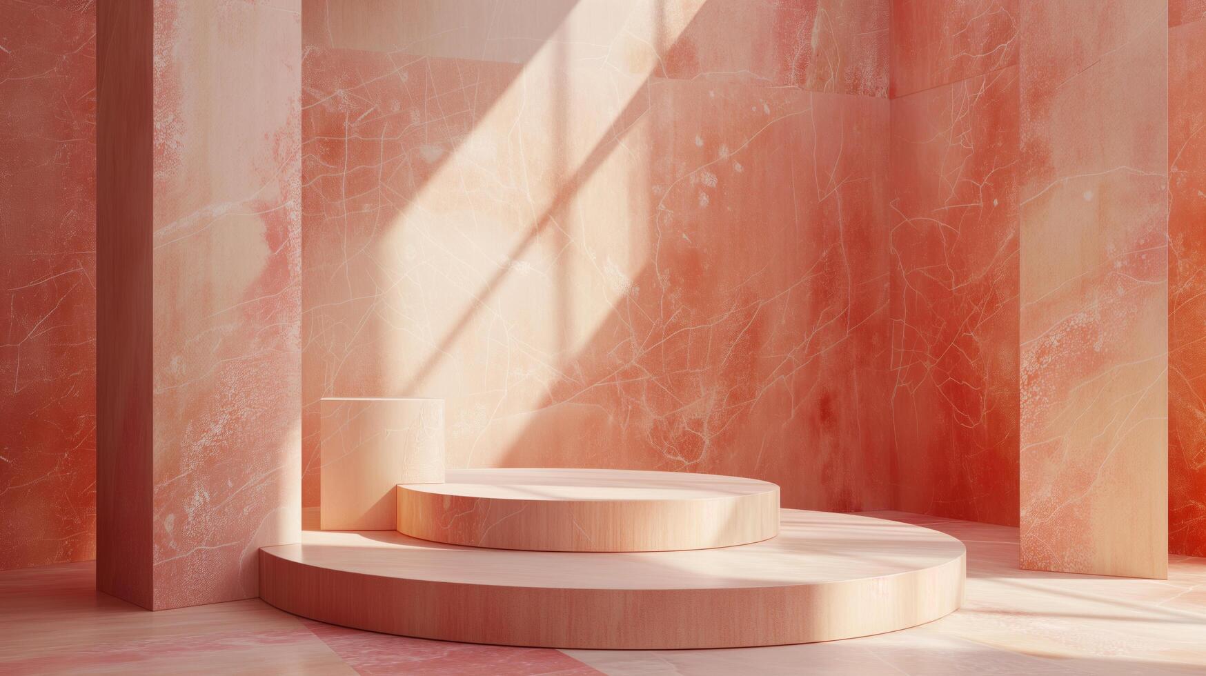 ai généré vide brillant Orange ciment podium sur minimal béton pièce avec Naturel éclairage photo