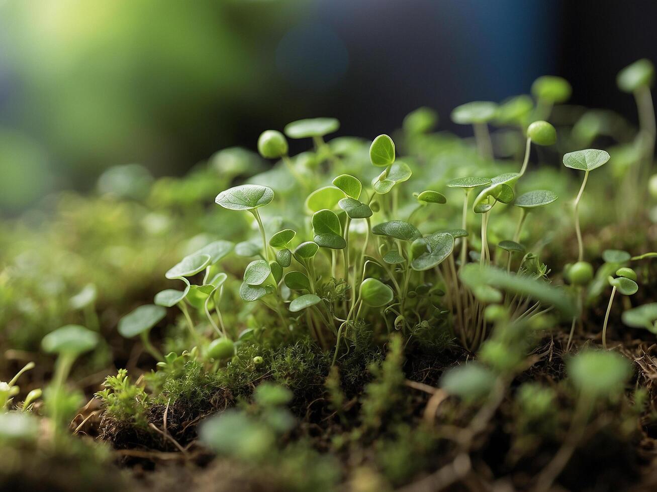 ai généré microgreens dans une récipient sur le tableau. vert Contexte fabriqué de microgreens photo