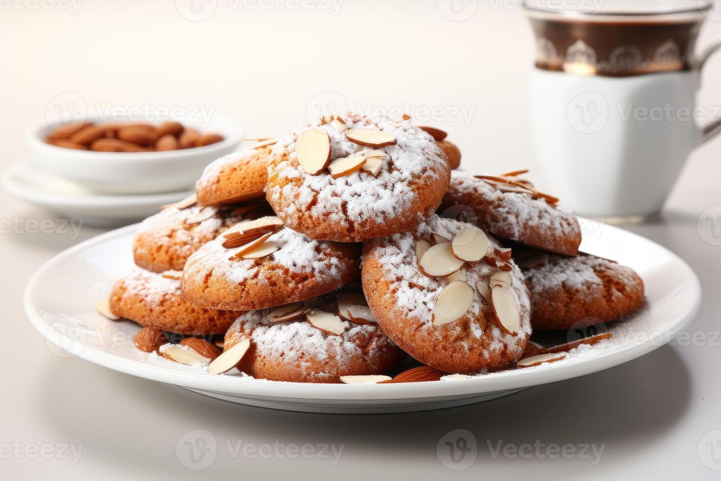 ai généré sucré amande biscuits sur le table professionnel La publicité nourriture la photographie photo