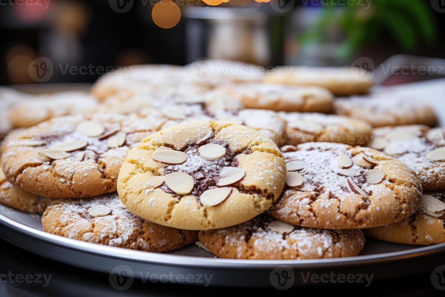 ai généré sucré amande biscuits sur le table professionnel La publicité nourriture la photographie photo