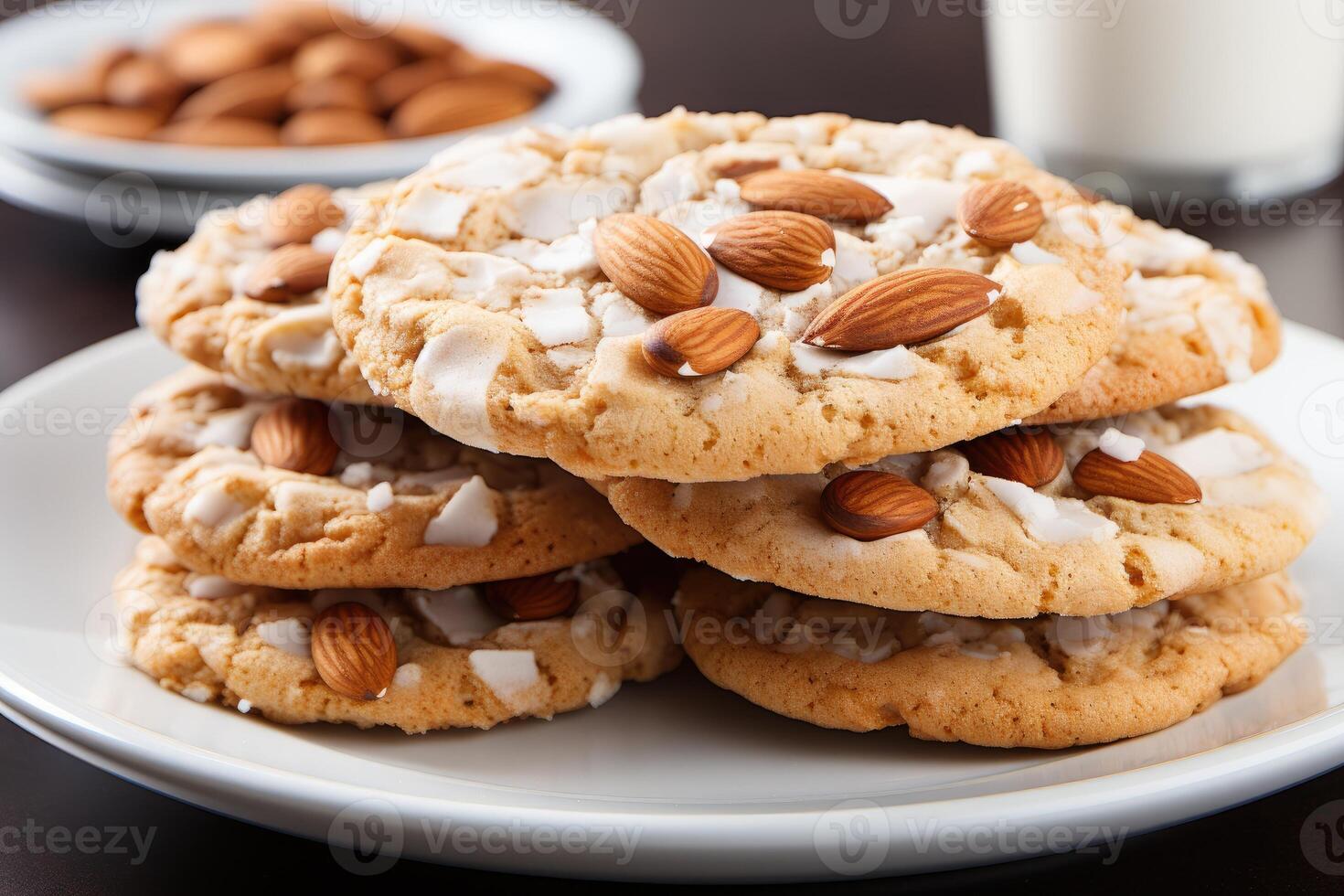 ai généré sucré amande biscuits sur le table professionnel La publicité nourriture la photographie photo