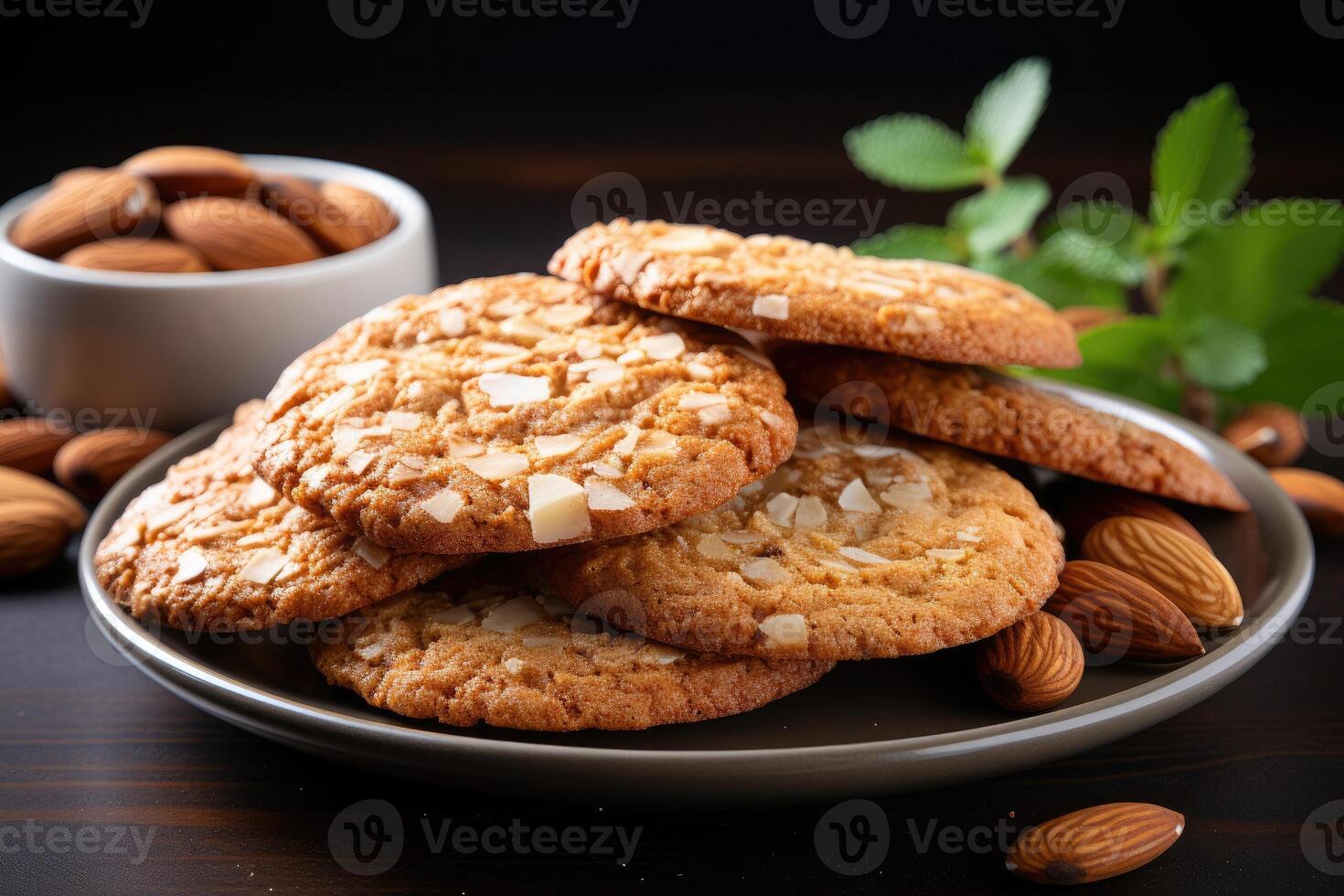 ai généré sucré amande biscuits sur le table professionnel La publicité nourriture la photographie photo