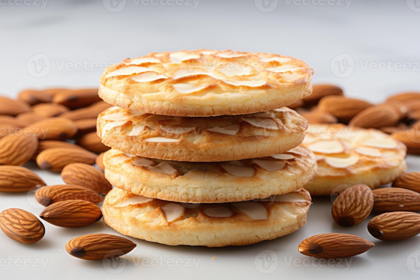 ai généré sucré amande biscuits sur le table professionnel La publicité nourriture la photographie photo