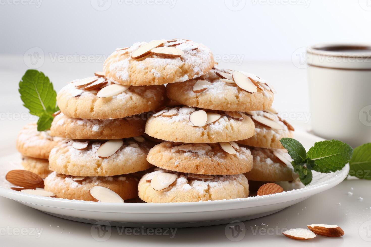 ai généré sucré amande biscuits sur le table professionnel La publicité nourriture la photographie photo