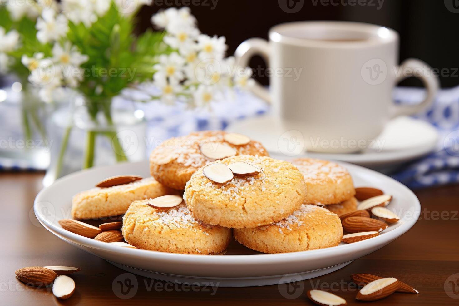 ai généré sucré amande biscuits sur le table professionnel La publicité nourriture la photographie photo