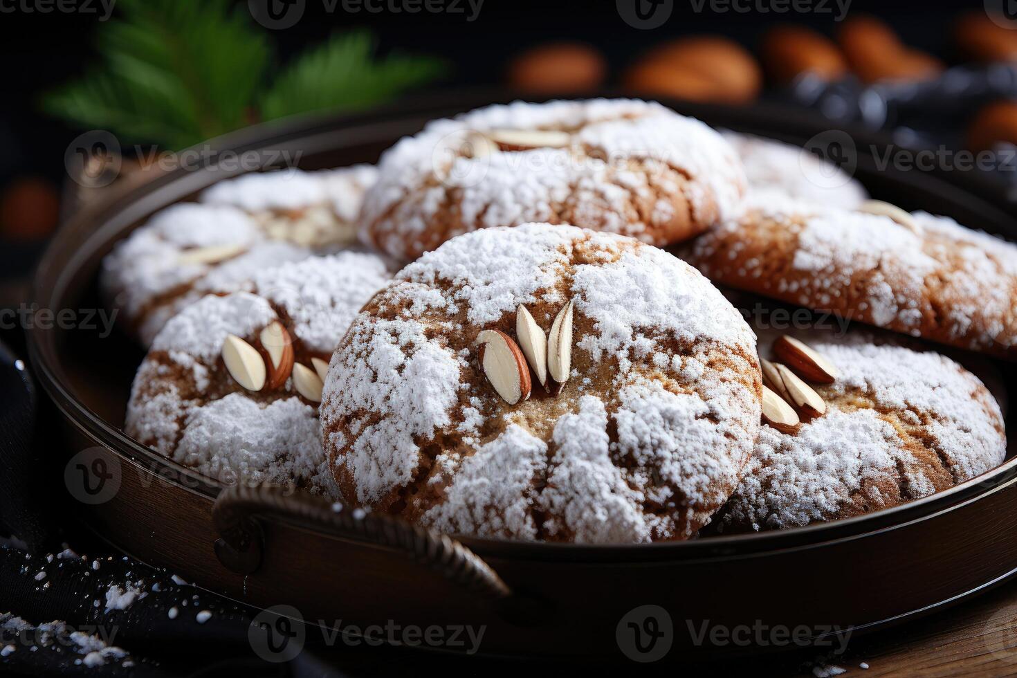 ai généré sucré amande biscuits sur le table professionnel La publicité nourriture la photographie photo